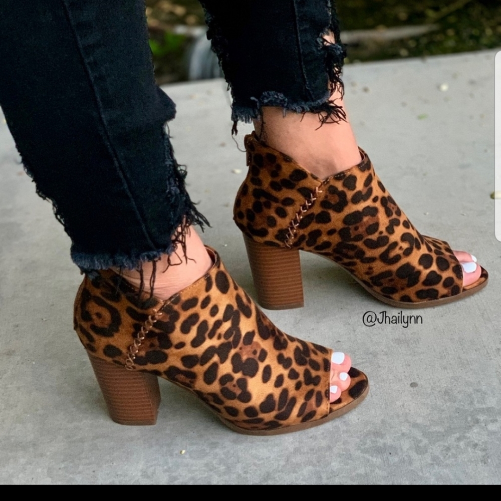 Leopard peep toe booties